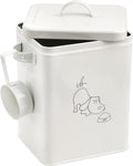 Pet Treat and Food Storage Bin with Lid and Scoop, 5LBS White Vintage Farmhouse Storage Tin, Coated Carbon Steel Canister, Gift for Dogs Owners