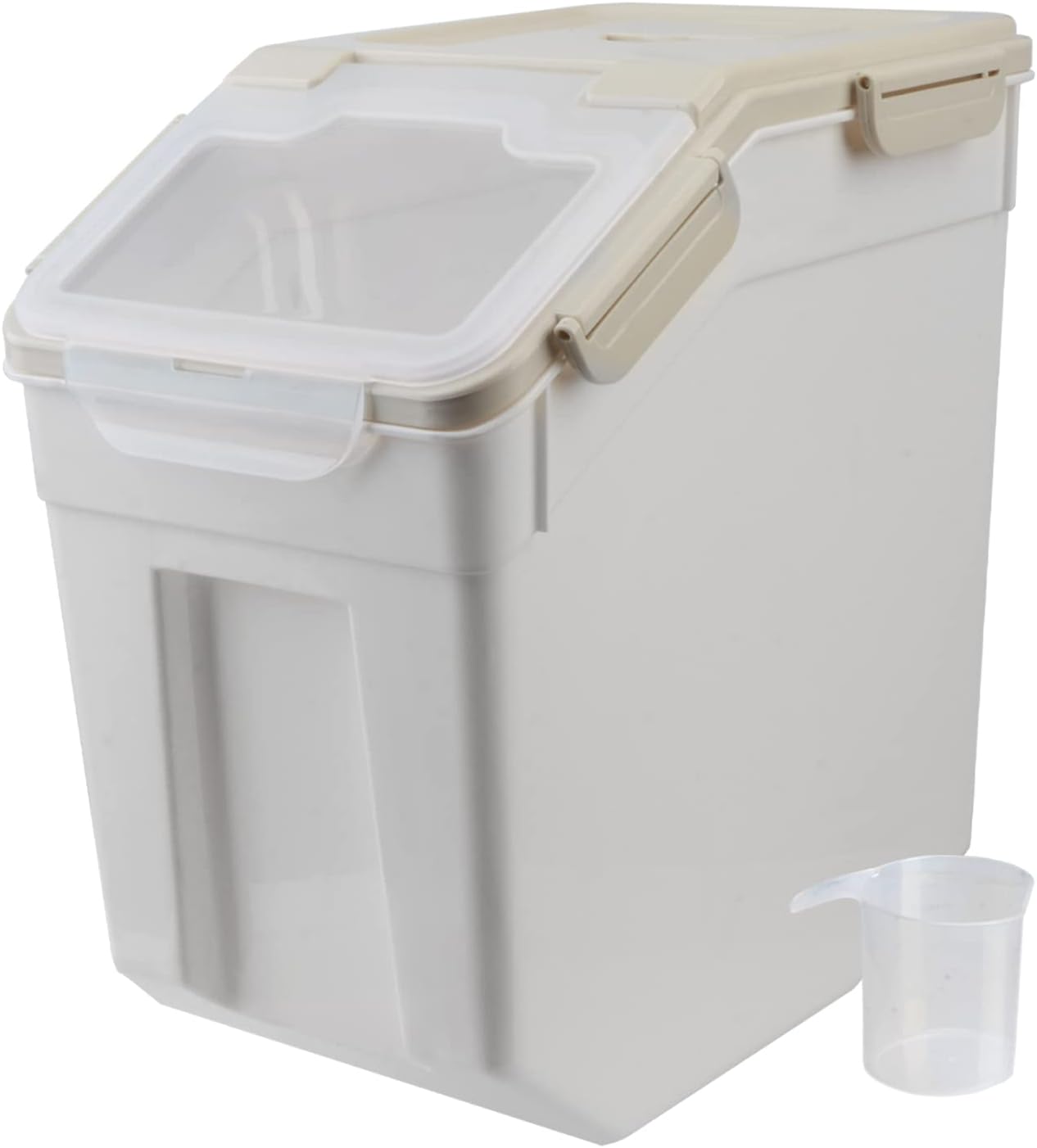 Dog Food Storage Container with Scoop, Large Airtight Plastic Pet Dog Cat Dry Food Bin, Cereal Grain Organizer Box for Rice, Flour, Snack, Baking Supplies, Kitchen Pantry, 20lb, Grey