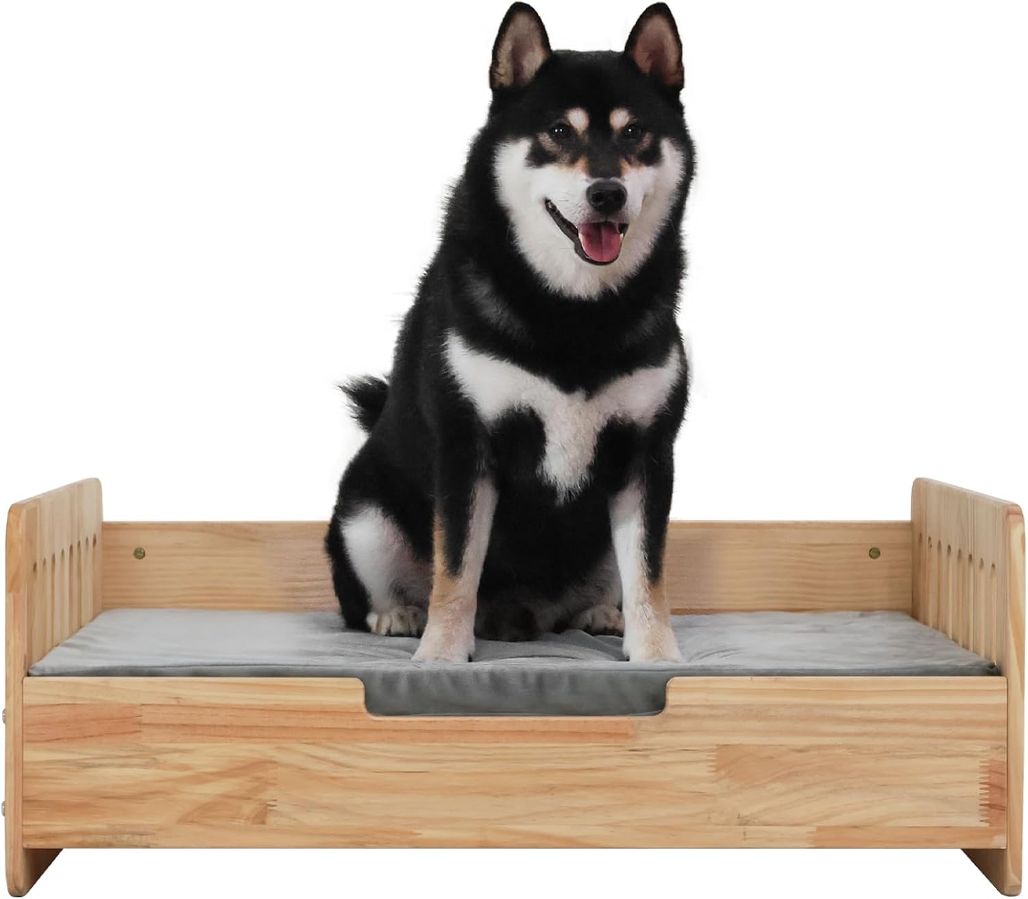 Elevated Dog Beds Frame with Mattress, Raised Wood Pet Bed Sofa Indoor for Medium Small Dogs Cats (Pine Wood)