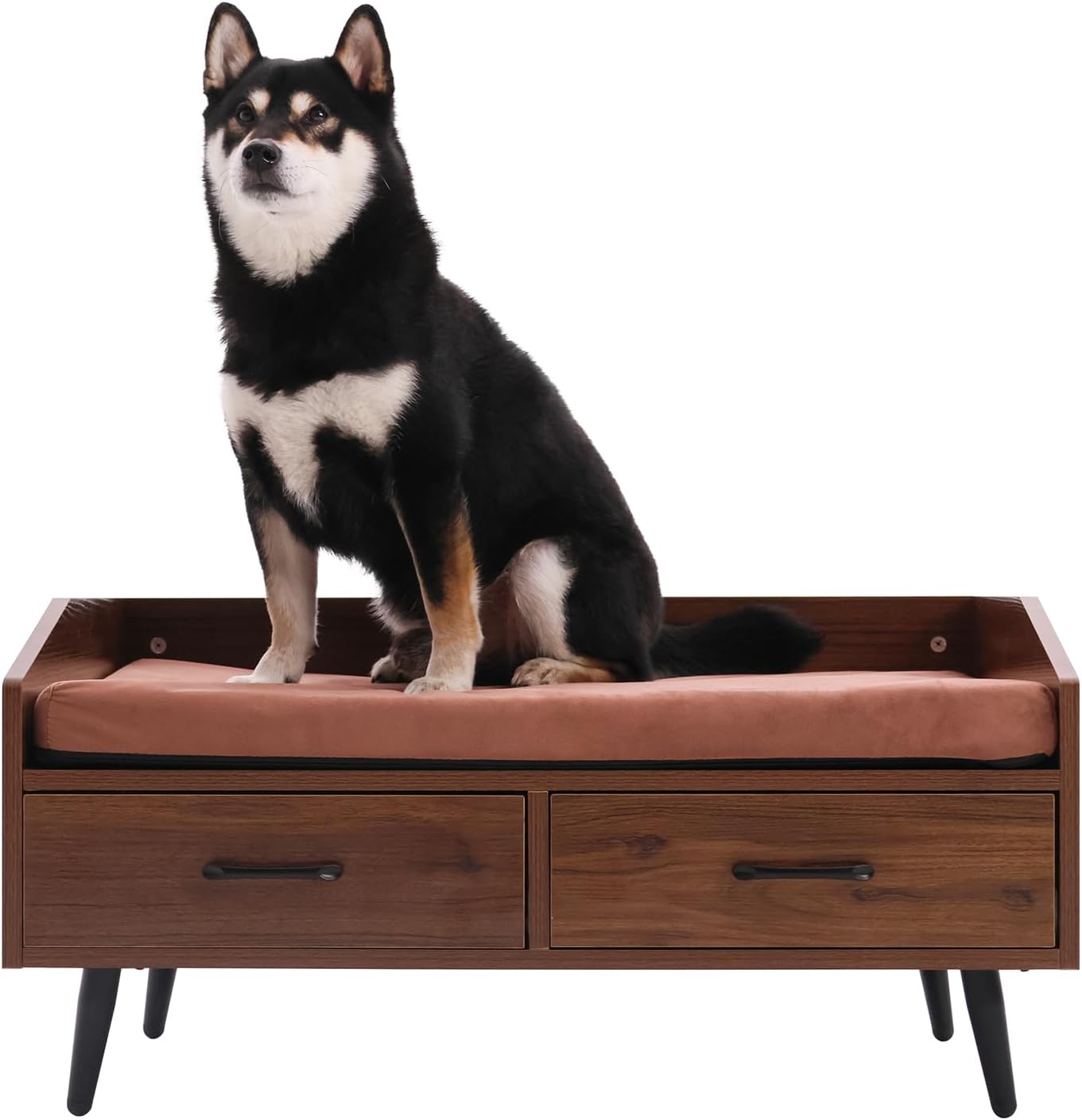 Elevated Dog Beds Frame with Mattress, Raised Wood Pet Bed Sofa Indoor for Large Medium Small Dogs Cats (Brown)