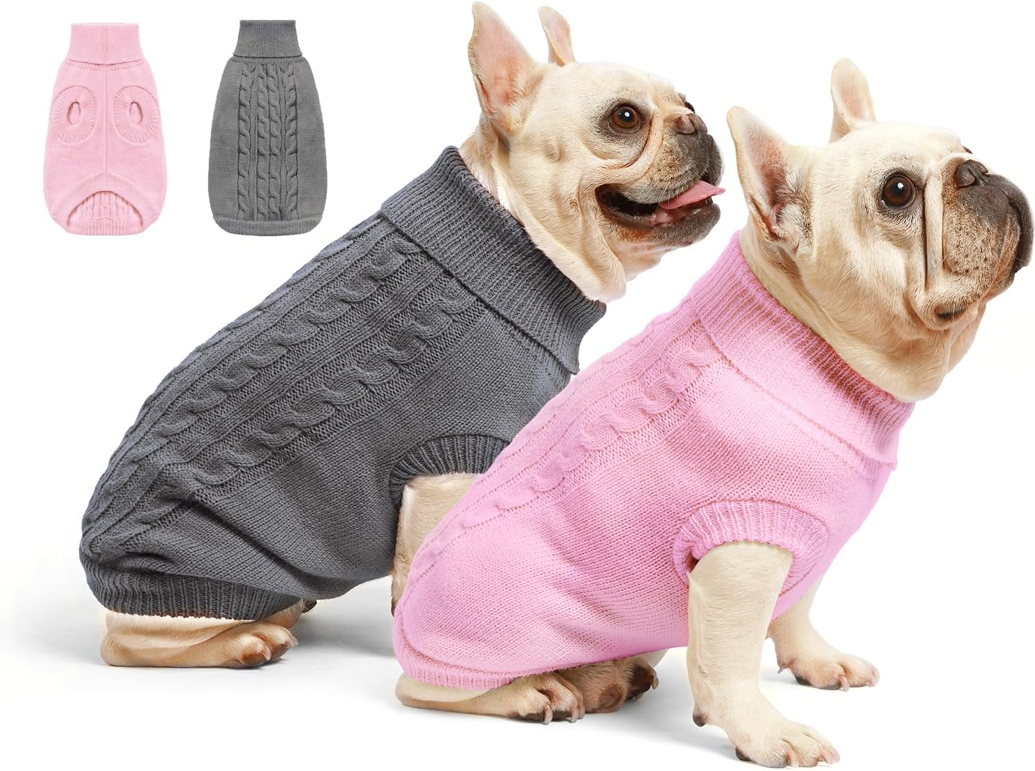 2 Pack Dog Sweaters for Dogs - Puppy Medium Warm Clothes in Winter, Turtleneck Pullover Design for Boy Girl Pet, Doggie, Cat, Kitten Chihuahua Bulldog Pug Beagles