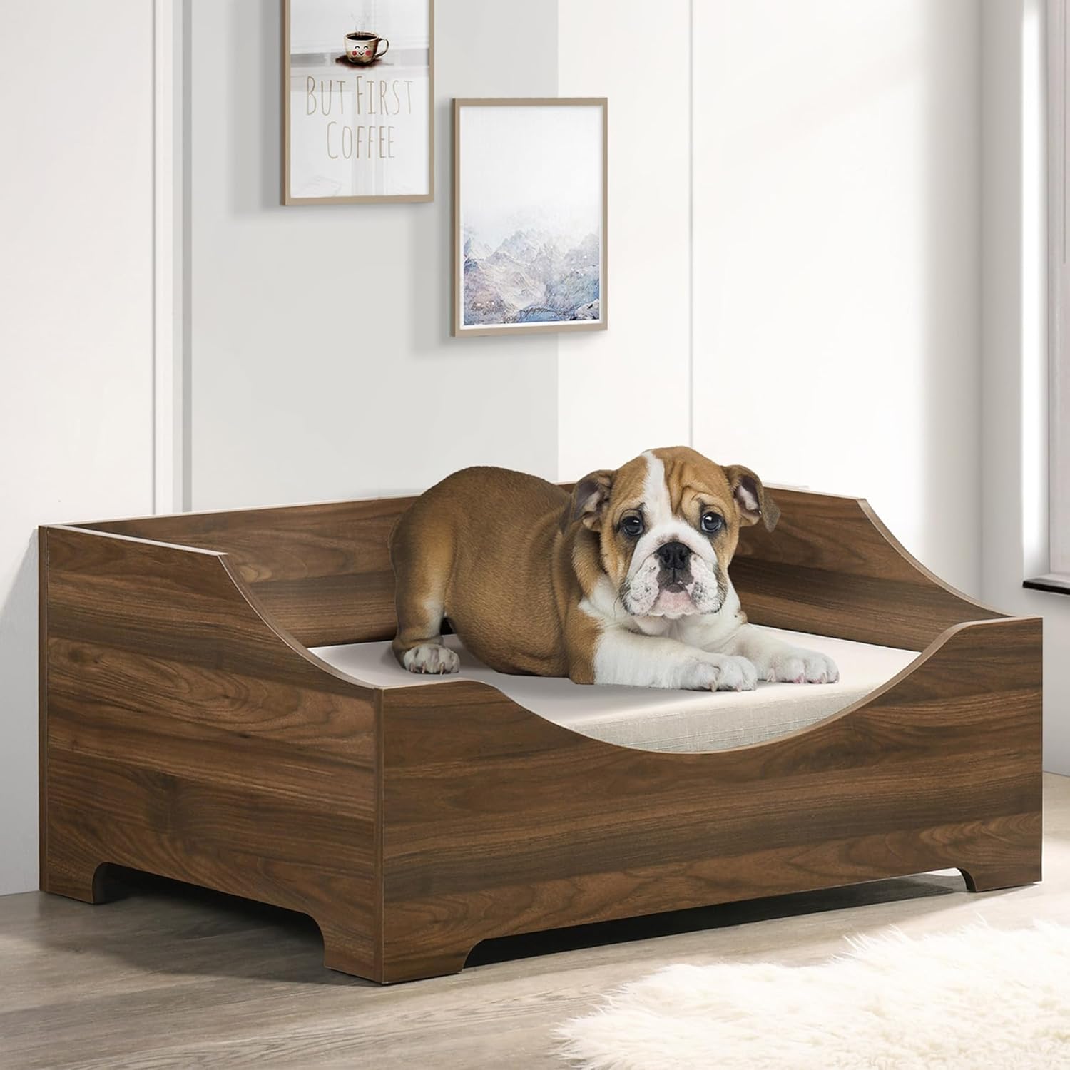 Elevated Dog Bed Frame with Mattress, 36" Wide Mid-Century Modern Pet Sofa, Dog Bed Medium Size Dogs for Small Space,Easy Assembly