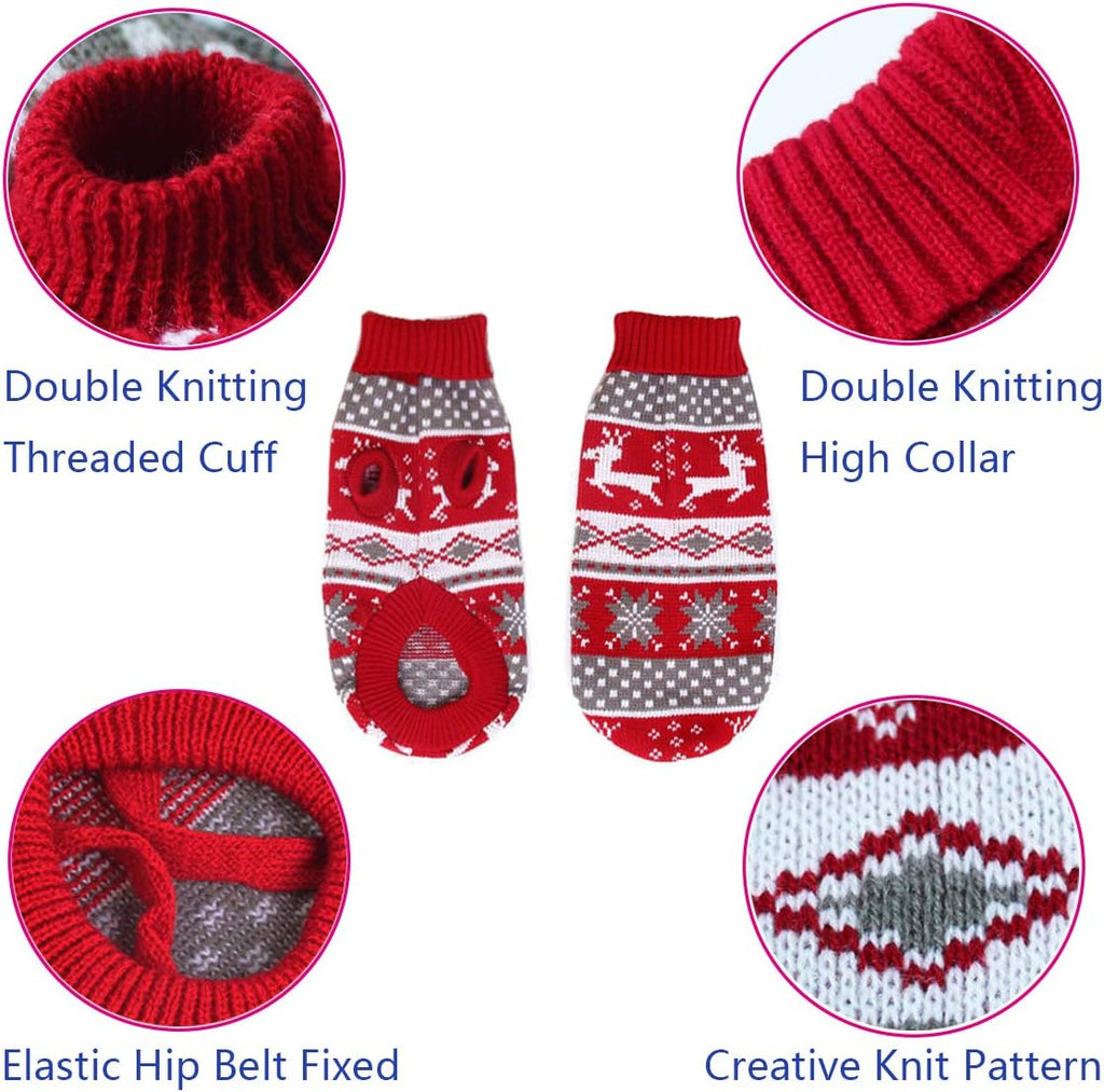 Dog Christmas Sweaters Pet Winter Knitwear Xmas Clothes Classic Warm Coats Reindeer Snowflake Argyle Sweater for Kitty Puppy Cat