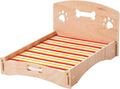 Wooden Dog Bed Bone and Footprint Design with Removable Stripe Cushion, Small Pet Bed for Indoor/Outdoor Use 22" L x 16" W x 12" H