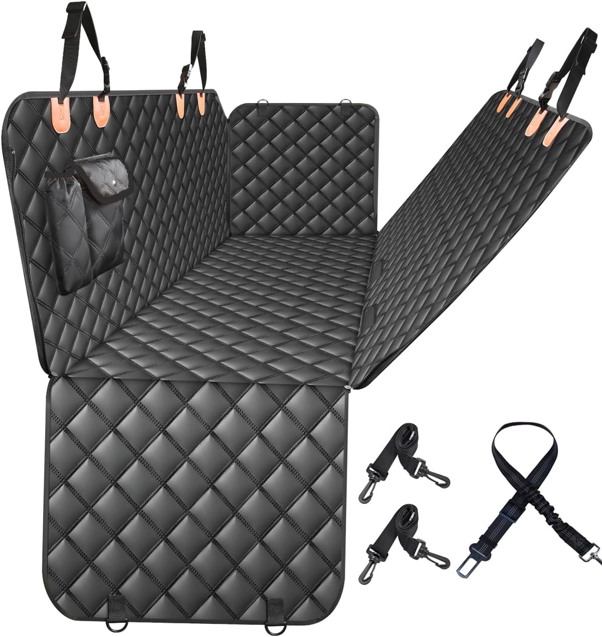Dog Car Seat Cover for Back Seat – Waterproof Nonslip Hammock with Dog Seat Belt, Universal Fit Pet Seat Protector for Cars, SUVs, Trucks, Durable, Easy Install, Machine Washable