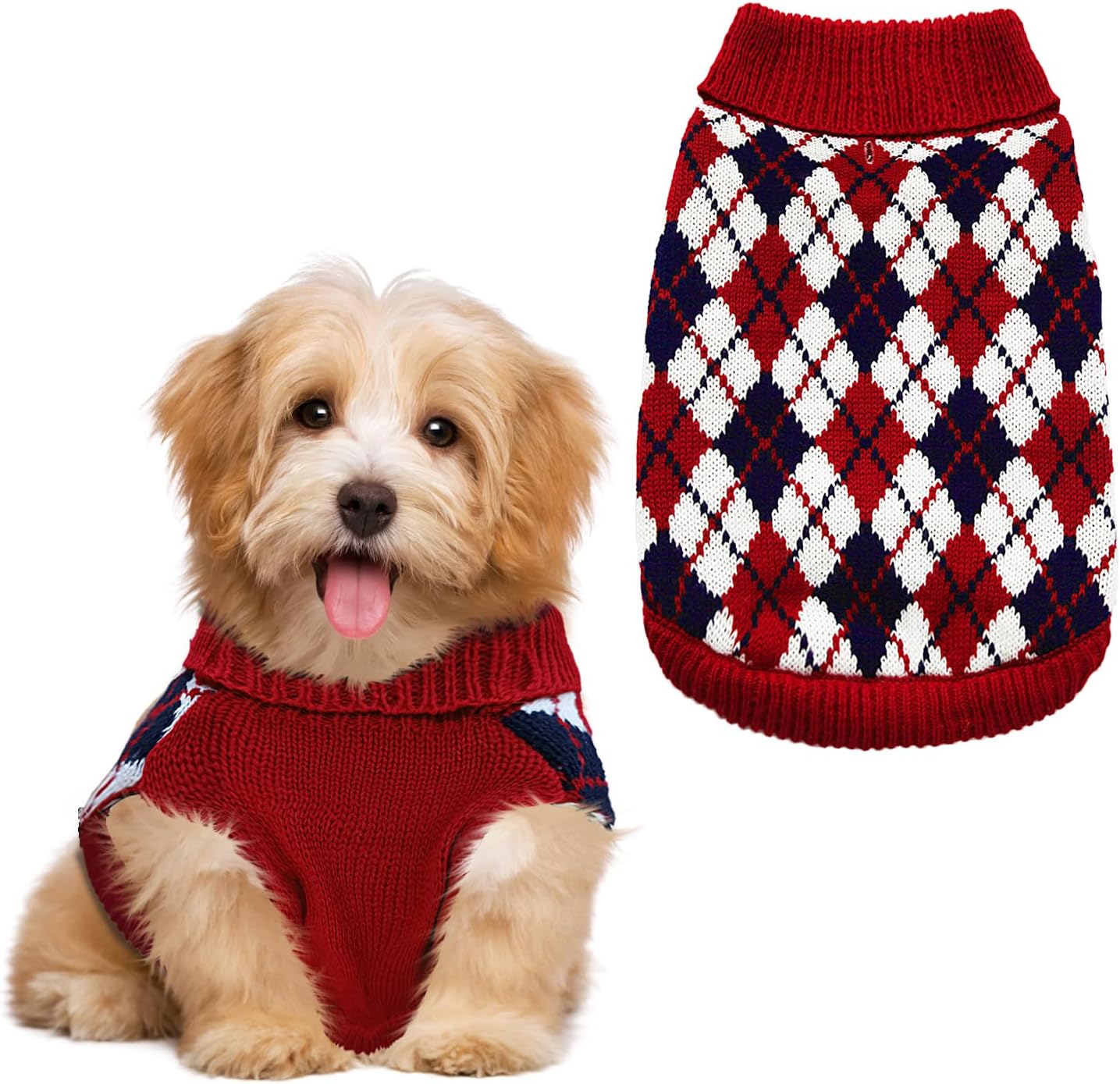 Pet Sweater The Diamond Plaid Cat Dog Shirts, Dog Apparel with Leash Hole,Red Boys Girls High Stretch Pet Clothes