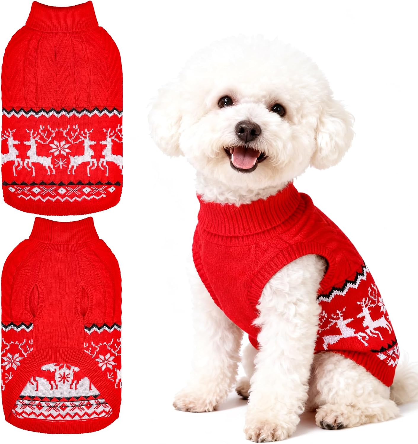 Christmas Dog Sweater for Dogs,Classic Reindeer Knitwear Dog Clothes Holiday Outfit,Soft Warm Winter Pet Puppy Cat Sweaters Coats with Leash Hole Indoor Outdoor Walking