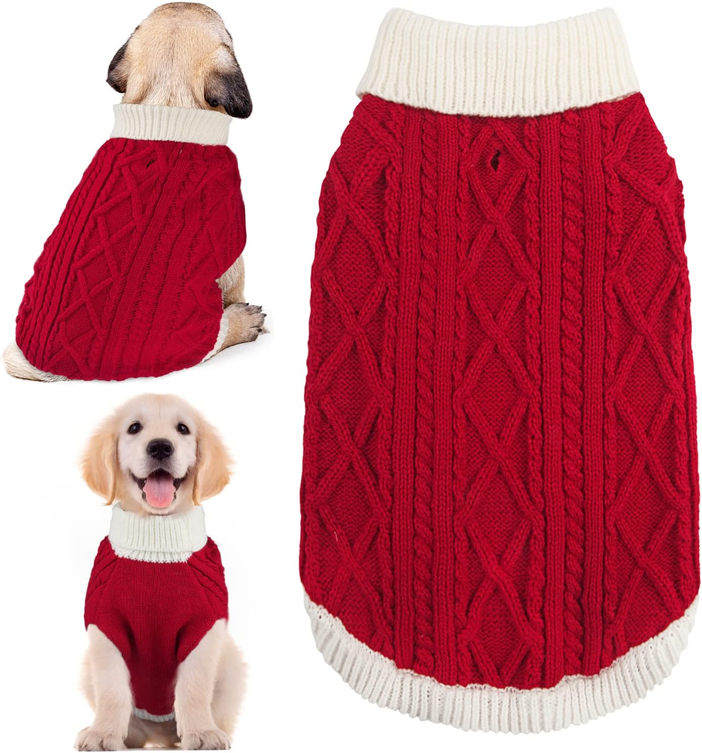 Dog Sweaters with Leash Hole Turtleneck Dog Sweaters Knitwear Boys Girls Warm Soft and High Stretch Pet Clothes for Fall Winter