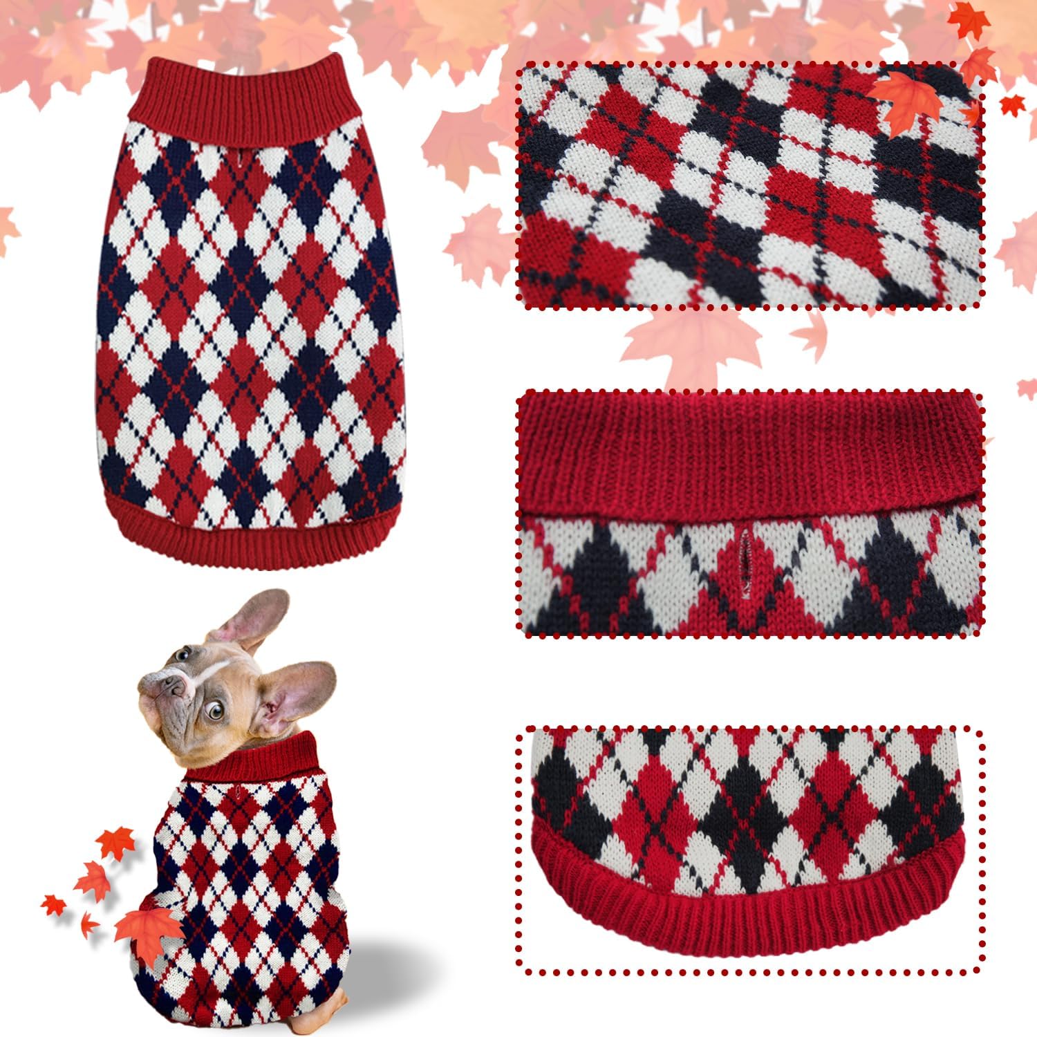 Pet Sweater The Diamond Plaid Cat Dog Shirts, Dog Apparel with Leash Hole,Red Boys Girls High Stretch Pet Clothes