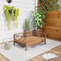 Elevated Indoor & Outdoor Dog Bed for Small Dogs, Durable Rattan Wicker Pet Sofa with Removable Washable Waterproof Cushion, Stylish Dog Couch, Brown