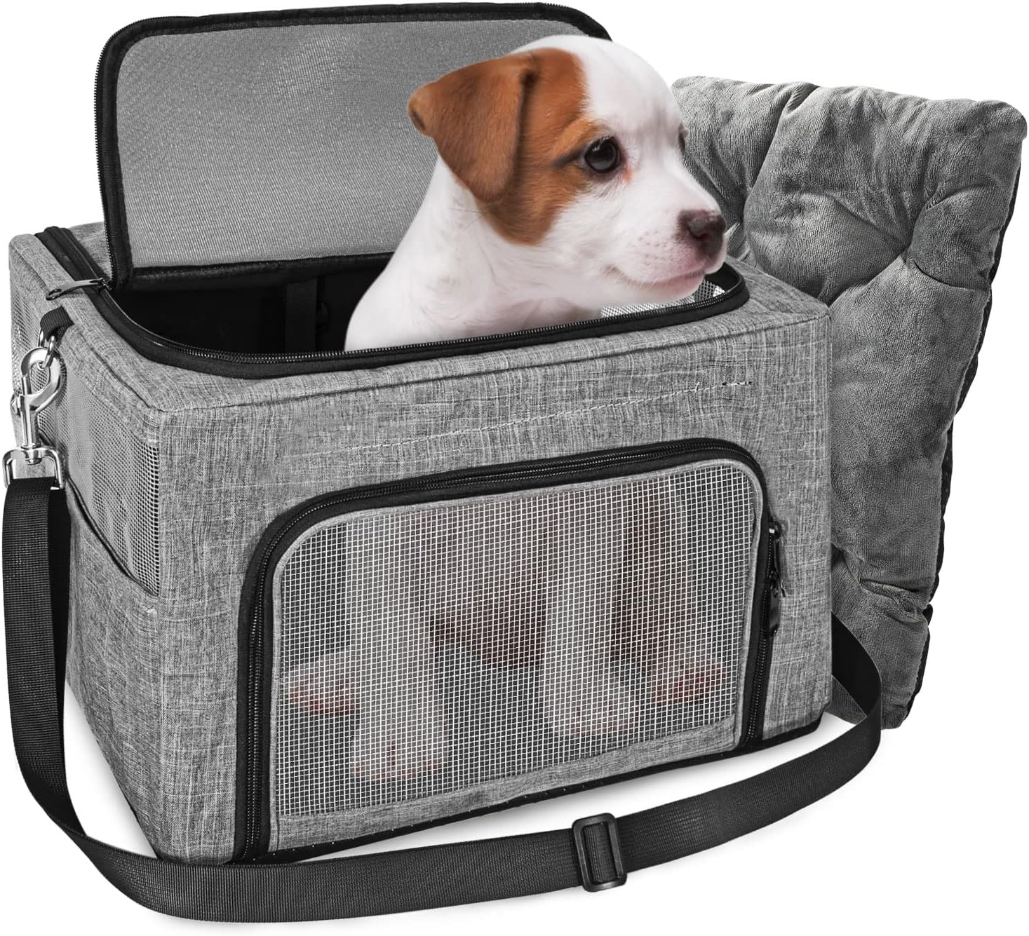 Dog Booster Car Seat, Reinforce Metal Frame Safe Pet Car Seat with Seatbelt & Waterproof Pee Pad & Top Cover | Portable Collapsible Puppy Carrier Bag | for Small Dogs Cats (with Soft Pad)