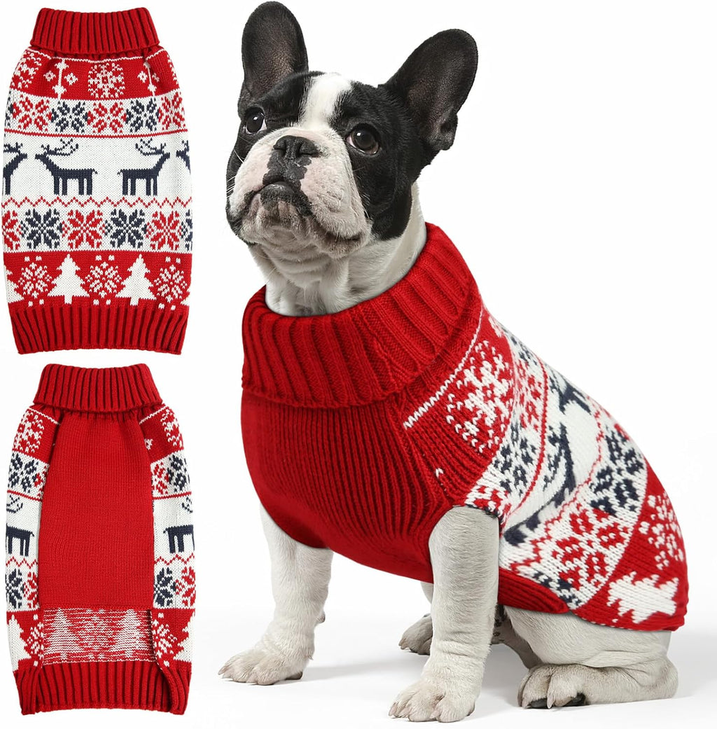 Christmas Dog Sweaters for Dogs and Cats,Pet Soft Warm Holiday Outfit Girl & Boy,Pup Winter Clothes Turtleneck Double Knitting Collar for Outdoors Playing