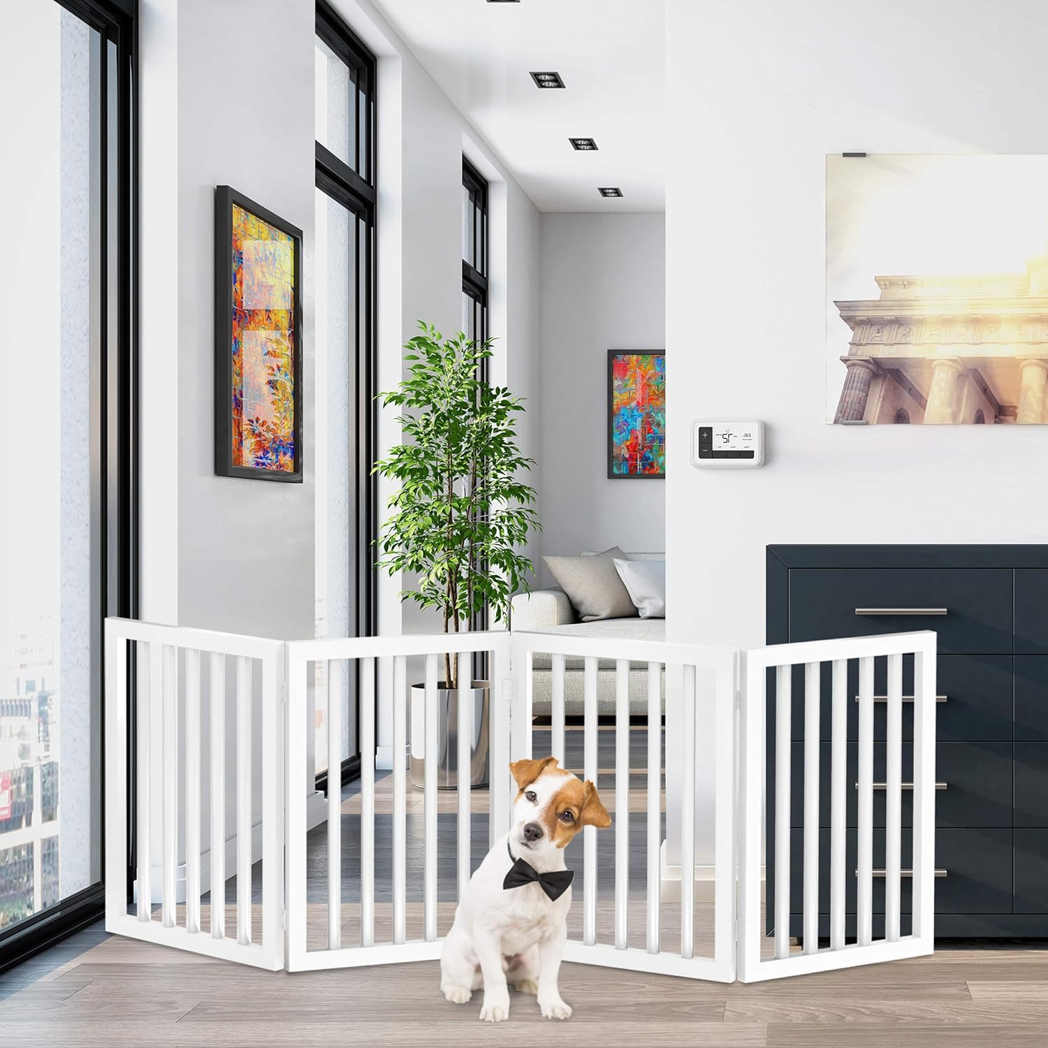Indoor Pet Gate - 4-Panel Folding Dog Gate for Stairs or Doorways - 73x24-Inch Freestanding Pet Fence for Cats and Dogs by  (White)