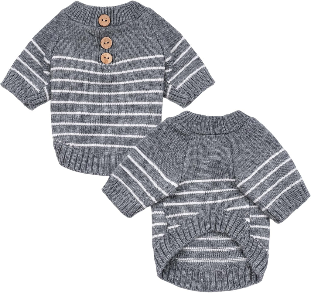Dog Knitted Sweater with Wooden Buttons Cozy Pet Striped Winter Clothes for Chihuahuas Small Dogs Cats Boy