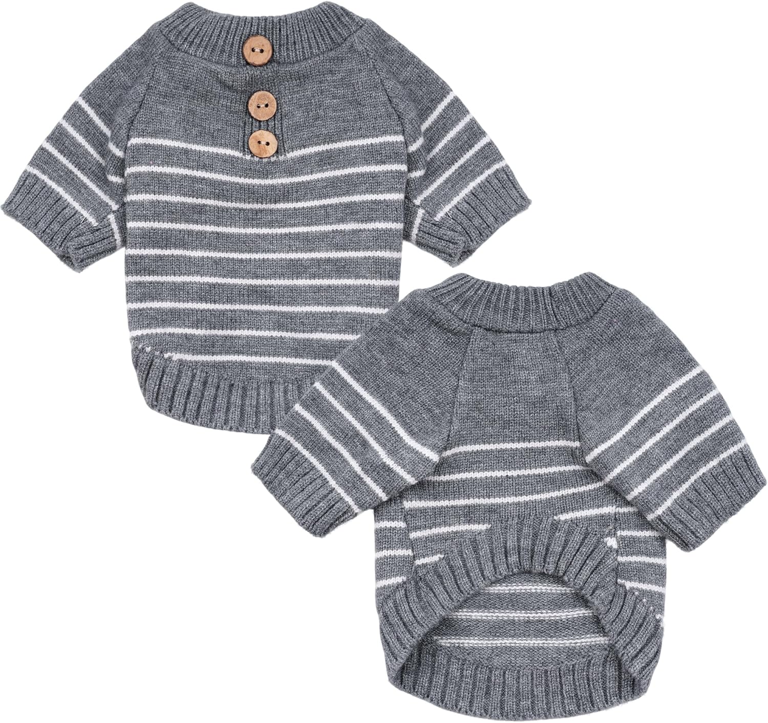Dog Knitted Sweater with Wooden Buttons Cozy Pet Striped Winter Clothes for Chihuahuas Small Dogs Cats Boy